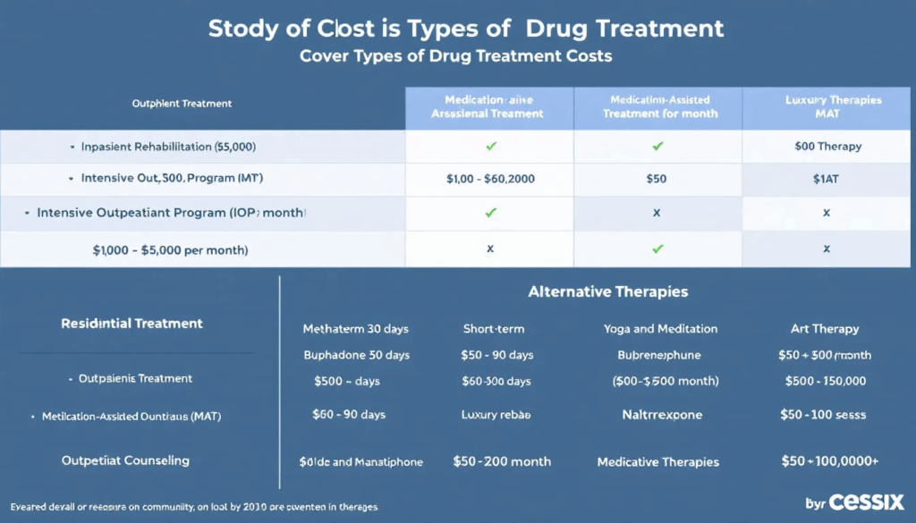 A breakdown of costs associated with different types of drug treatment.