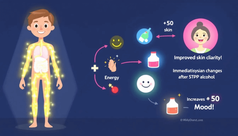 Image illustrating immediate physical changes after stopping drinking alcohol.