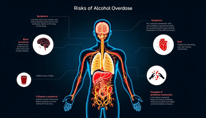 A graphic depicting the risks of alcohol overdose.