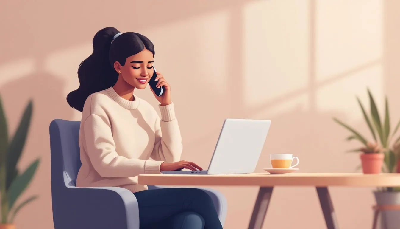 A comforting scene depicting a person receiving confidential support over the phone, suggesting the concept of free and confidential support.