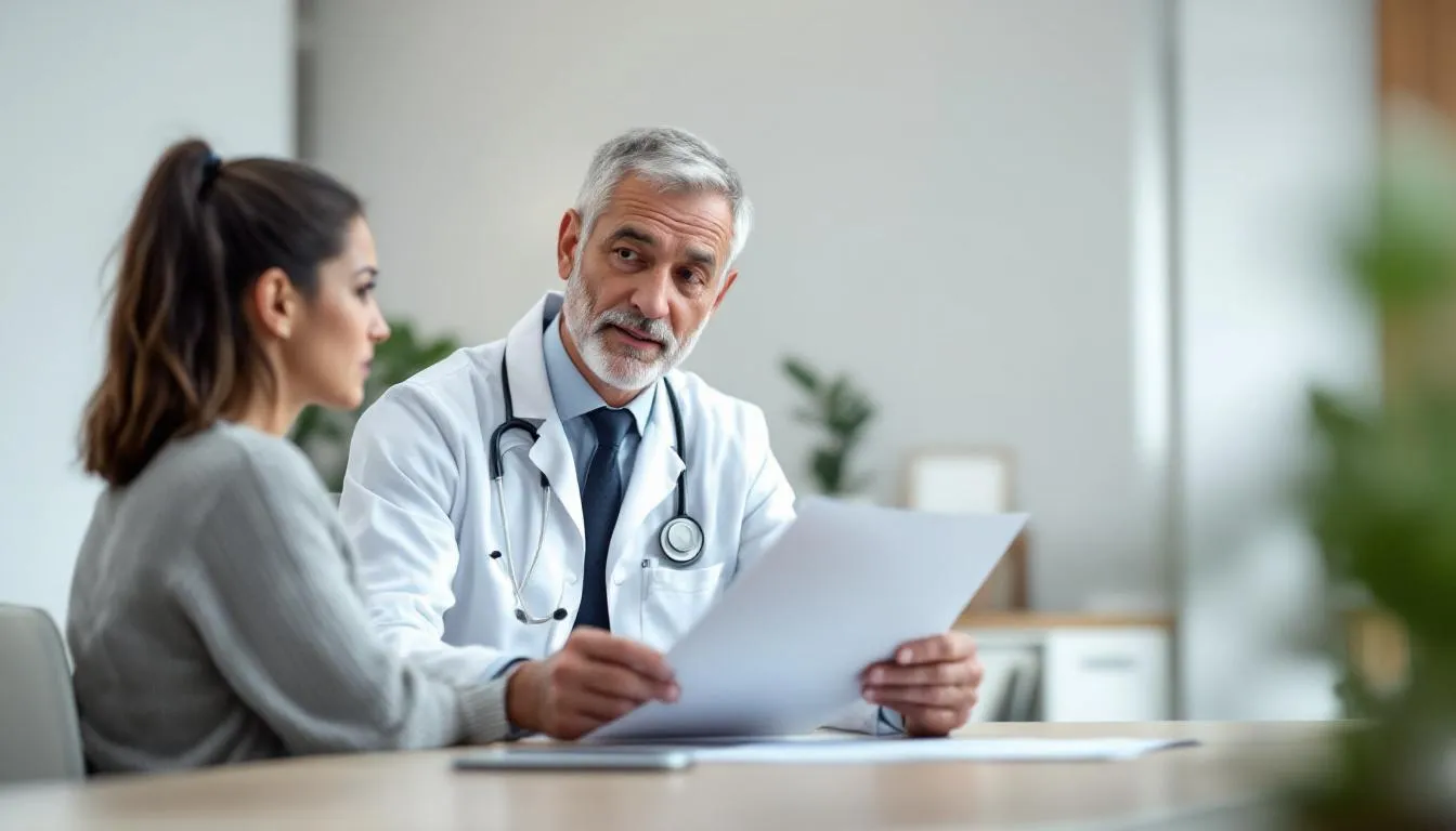 In a medical office, a professional doctor in a white coat is consulting with a patient, discussing personalized treatment options for opioid addiction. The setting reflects a compassionate care environment, emphasizing the importance of medication-assisted treatment and the journey towards recovery.