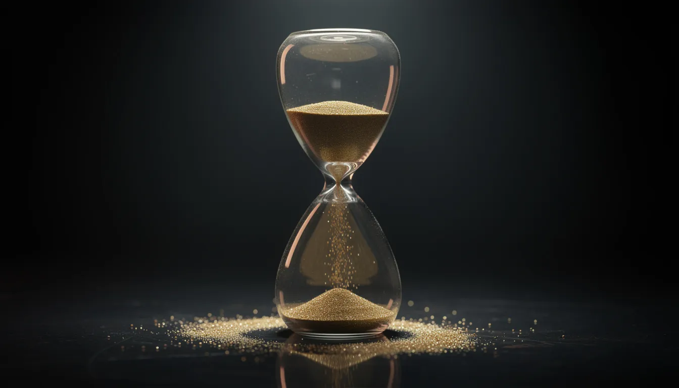 An hourglass is depicted with sand flowing steadily from the top to the bottom, symbolizing the relentless passage of time, which can be particularly significant for individuals experiencing alcohol withdrawal symptoms, as they navigate the challenges of recovery and the effects of alcohol use disorder.