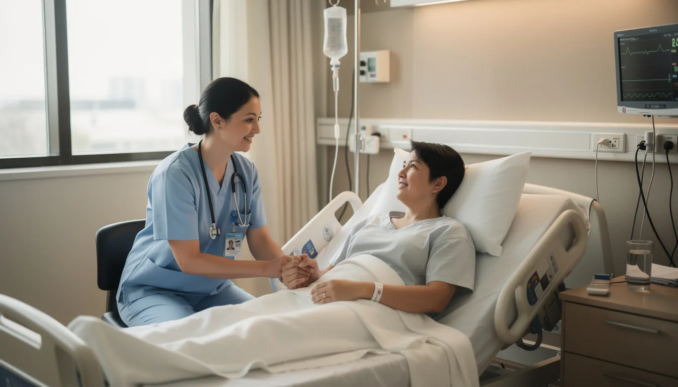 A medical professional is seen providing supportive care to a patient experiencing alcohol withdrawal symptoms, ensuring their comfort and monitoring for any severe withdrawal symptoms such as anxiety or nausea. This compassionate care is crucial for individuals facing the challenges of alcohol addiction treatment and the potential risks of alcohol withdrawal syndrome.