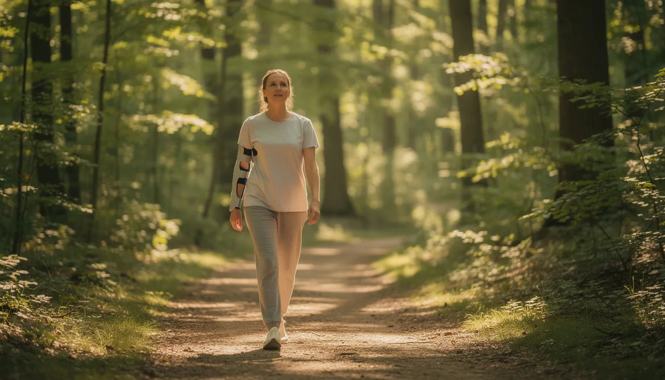 A person is walking outdoors in a serene natural setting, symbolizing the journey of recovery from alcohol dependence. This scene reflects the hope and healing that can accompany the process of quitting alcohol, often marked by withdrawal symptoms and the challenges of overcoming alcohol addiction.