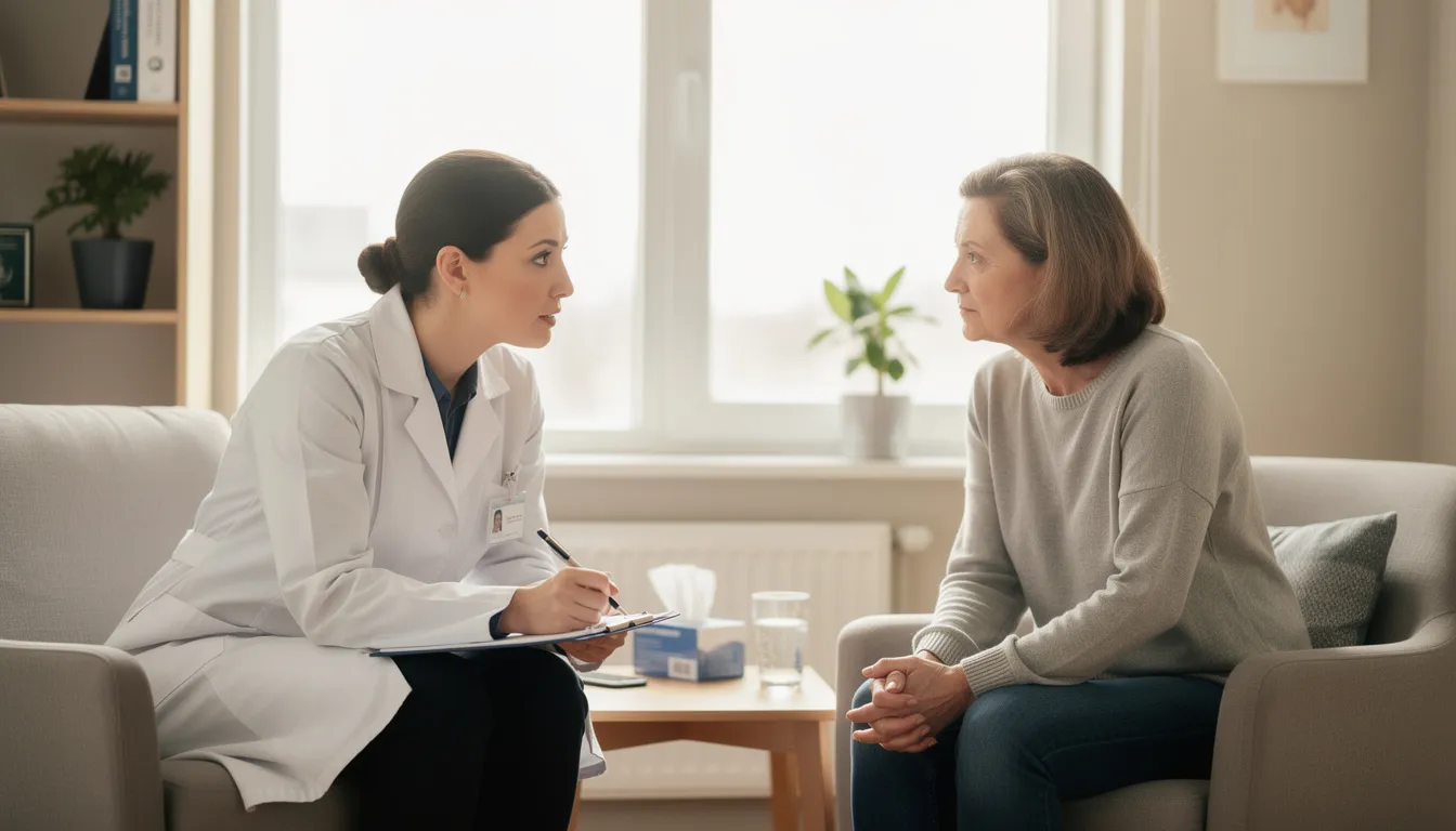 The image depicts a healthcare professional engaged in a counseling session with a patient, providing support and guidance regarding substance use, particularly focusing on issues related to cocaine addiction and its effects on health. The setting emphasizes the importance of professional medical advice in understanding how long cocaine and its metabolites stay in the system, as well as the implications of drug testing and potential withdrawal symptoms.