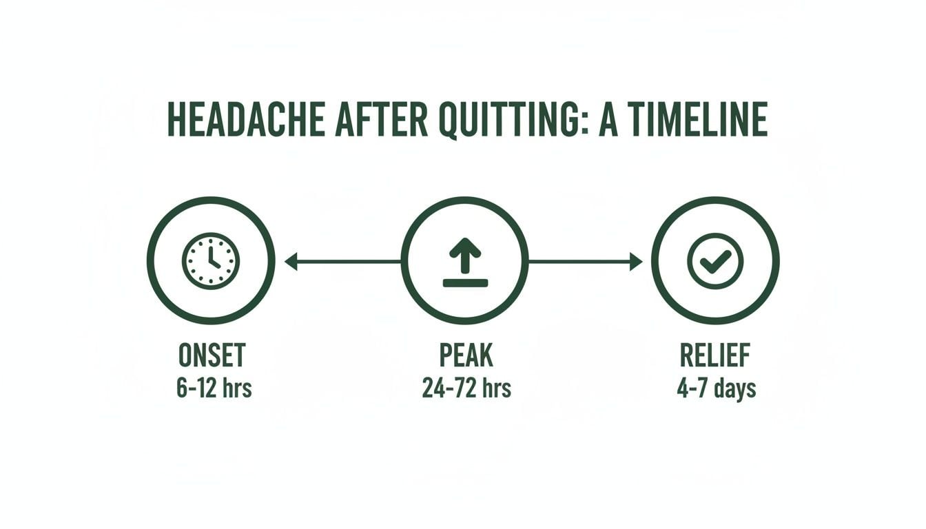 Infographic detailing the timeline of headaches after quitting, including onset, peak, and relief phases.