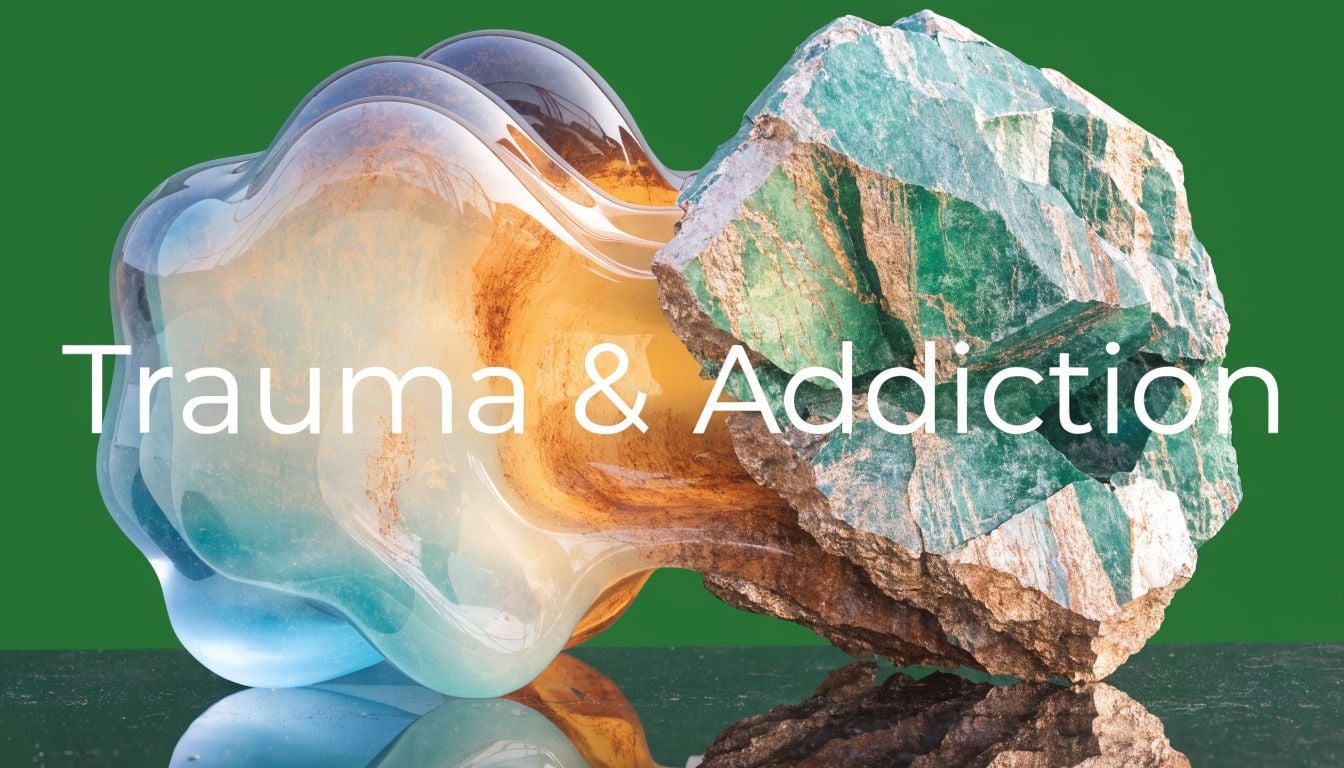 A conceptual image featuring a translucent, fluid glass form merged with a textured, rugged green gemstone.