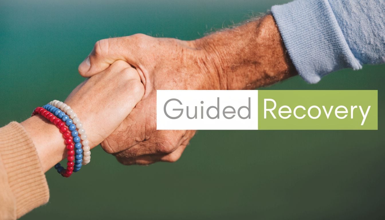 A gentle handshake between an elderly person and a younger person symbolizing support and recovery journey.