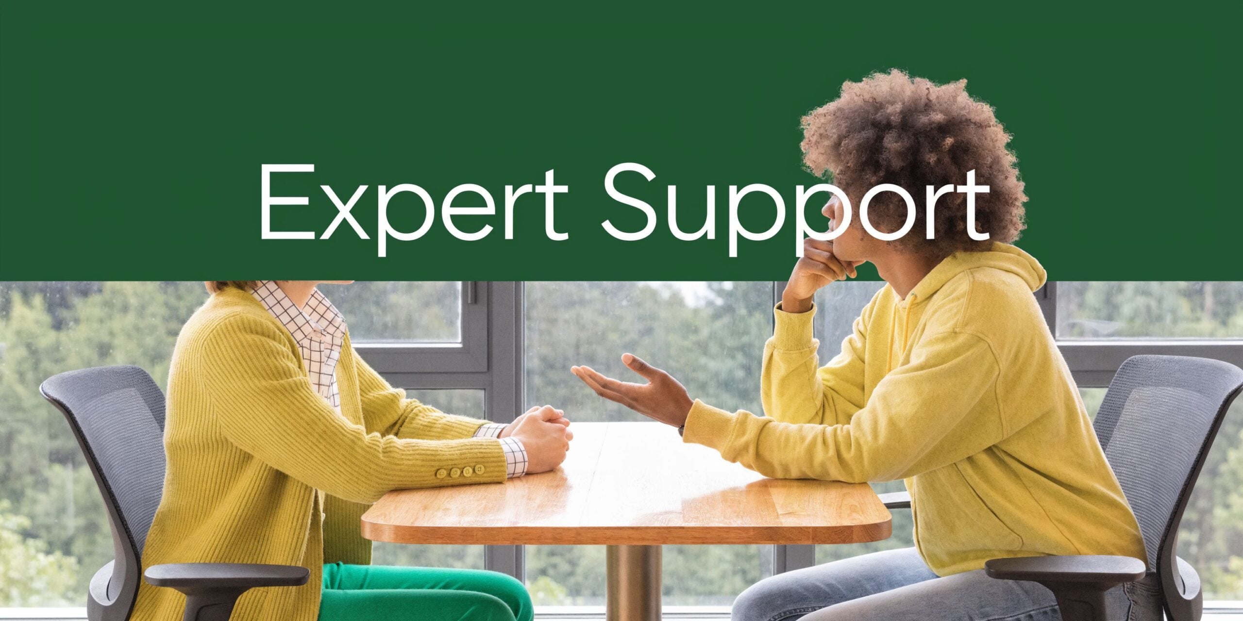 A person receiving professional counseling and expert support during an in-person meeting in an office setting.