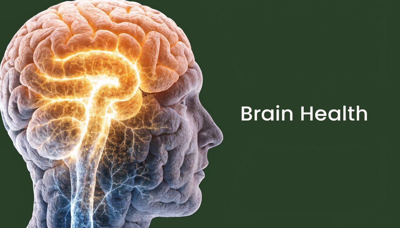 A digital illustration of a human head in profile with a glowing, lit-up brain, symbolizing health.