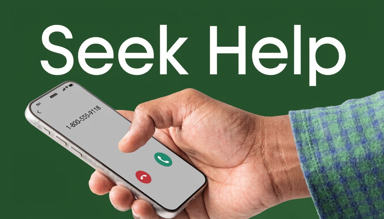 A close-up view of a person's hand holding a smartphone to call for professional help and support.