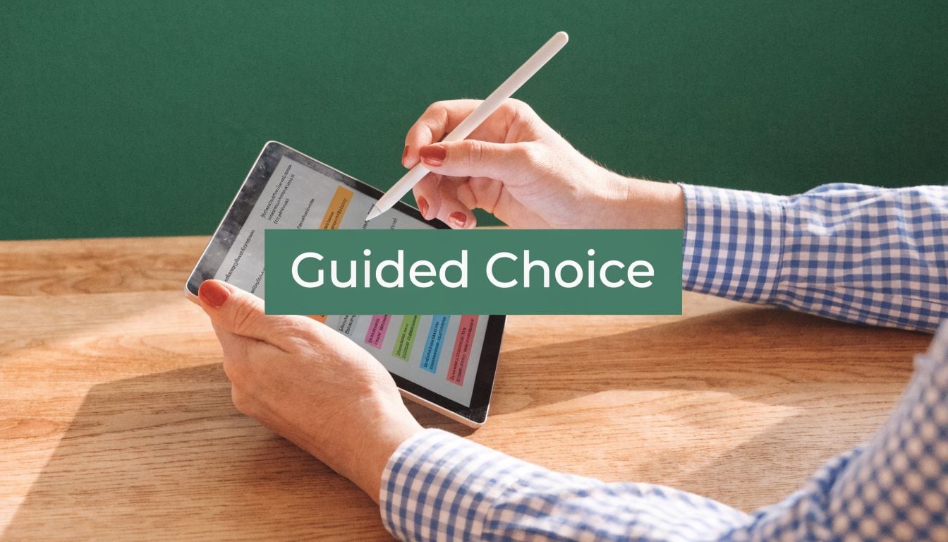 A person using a stylus to navigate through a mental health assessment on a tablet computer.